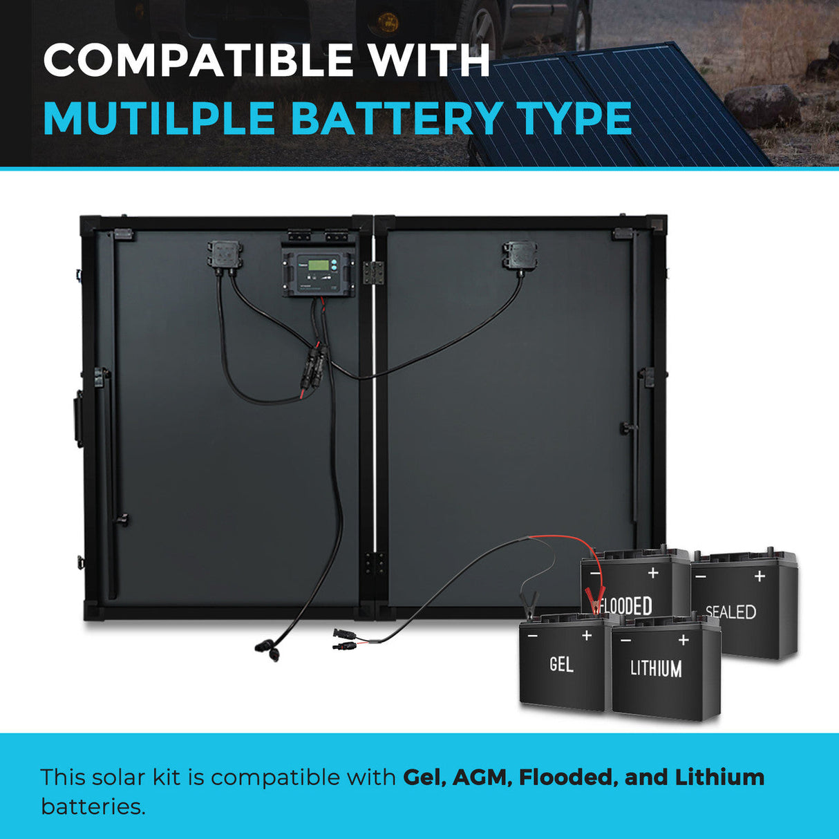 Valise de panneau solaire pliable monocristallin 100 Watt 12 Volt avec contrôleur de charge étanche