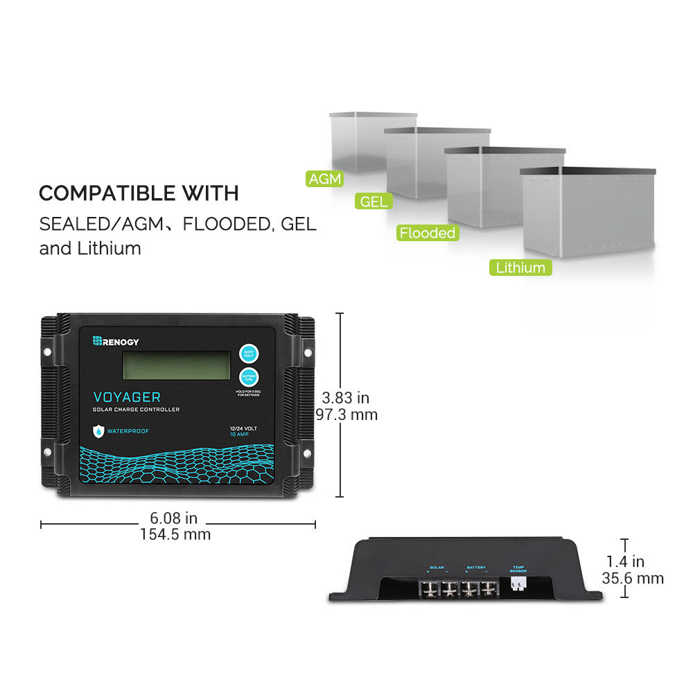 Contrôleur de charge solaire étanche Voyager 10A PWM