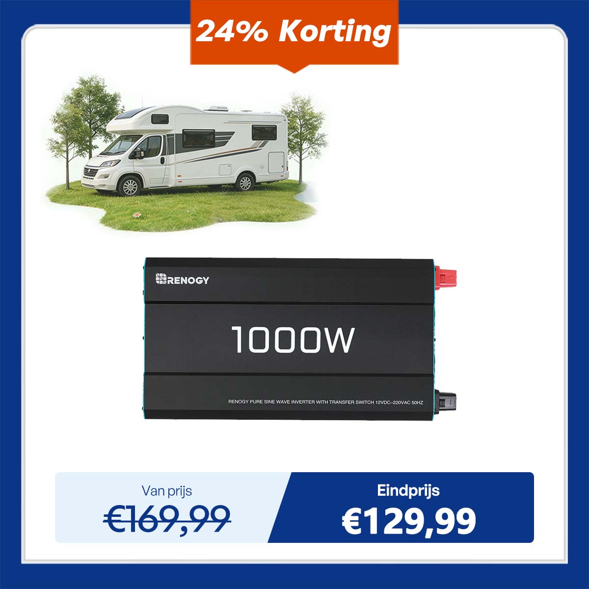 Onduleur solaire 1000W 12V Pur Sinus DC vers AC pour camping-car, fourgon aménagé, hors réseau