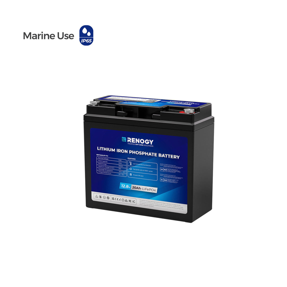 Batterie au lithium fer phosphate (LiFePO4) 12 V 20 Ah pour moteur de pêche à la traîne