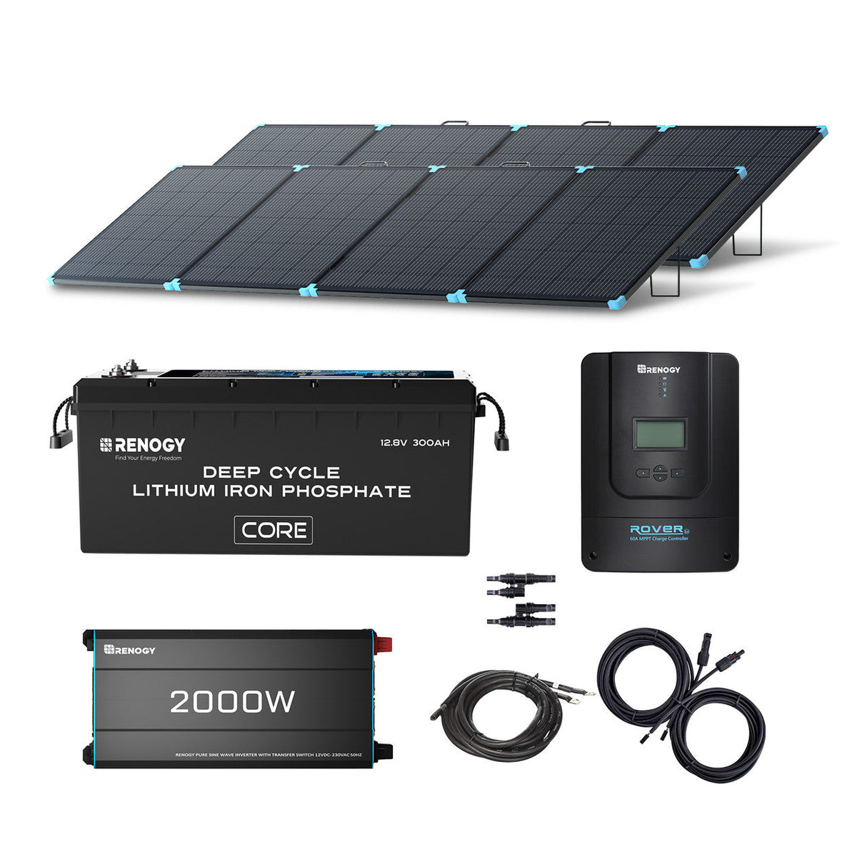 Système de secours domestique portable de 4 kWh – Panneau solaire portable de 800 W, batterie au lithium de 12 V 300 Ah, onduleur à onde sinusoïdale pure de 2000 W