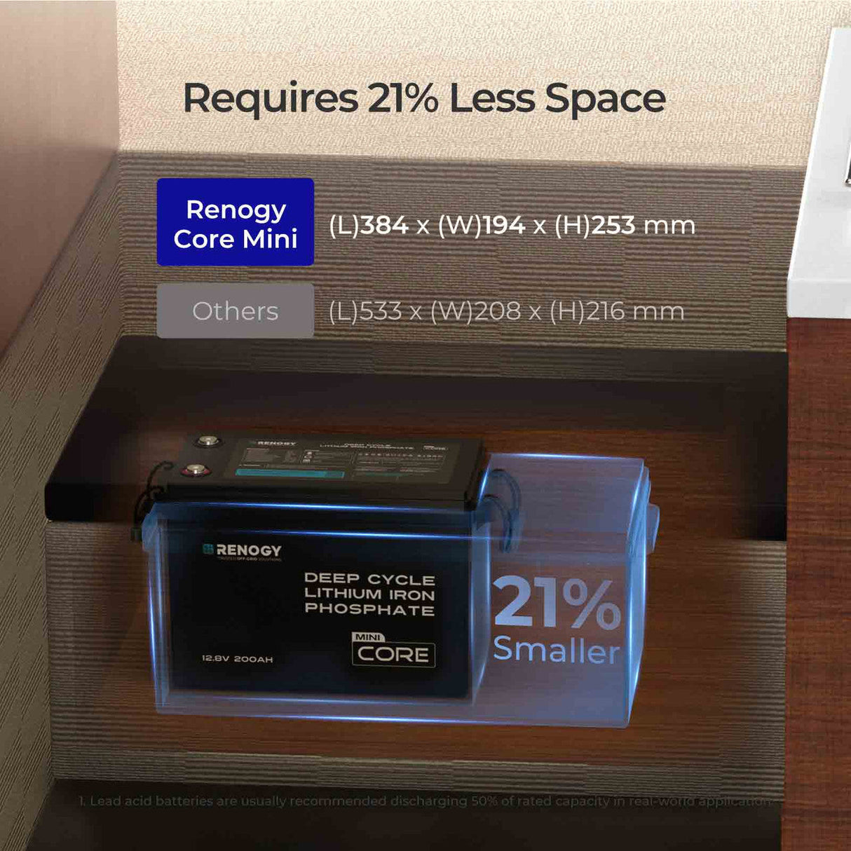 Renogy Core Mini 12,8V 200Ah LiFePO4 Batterij met Lage-Temperatuur