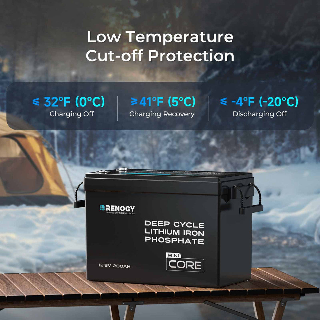 Renogy Core Mini 12,8V 200Ah LiFePO4 Batterij met Lage-Temperatuur
