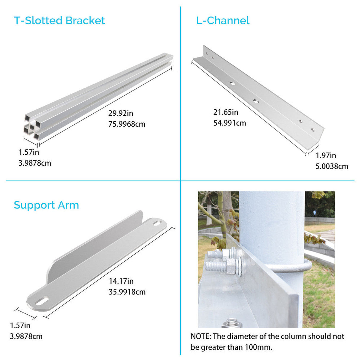 Support de montage sur poteau de 69,6 cm pour panneau solaire