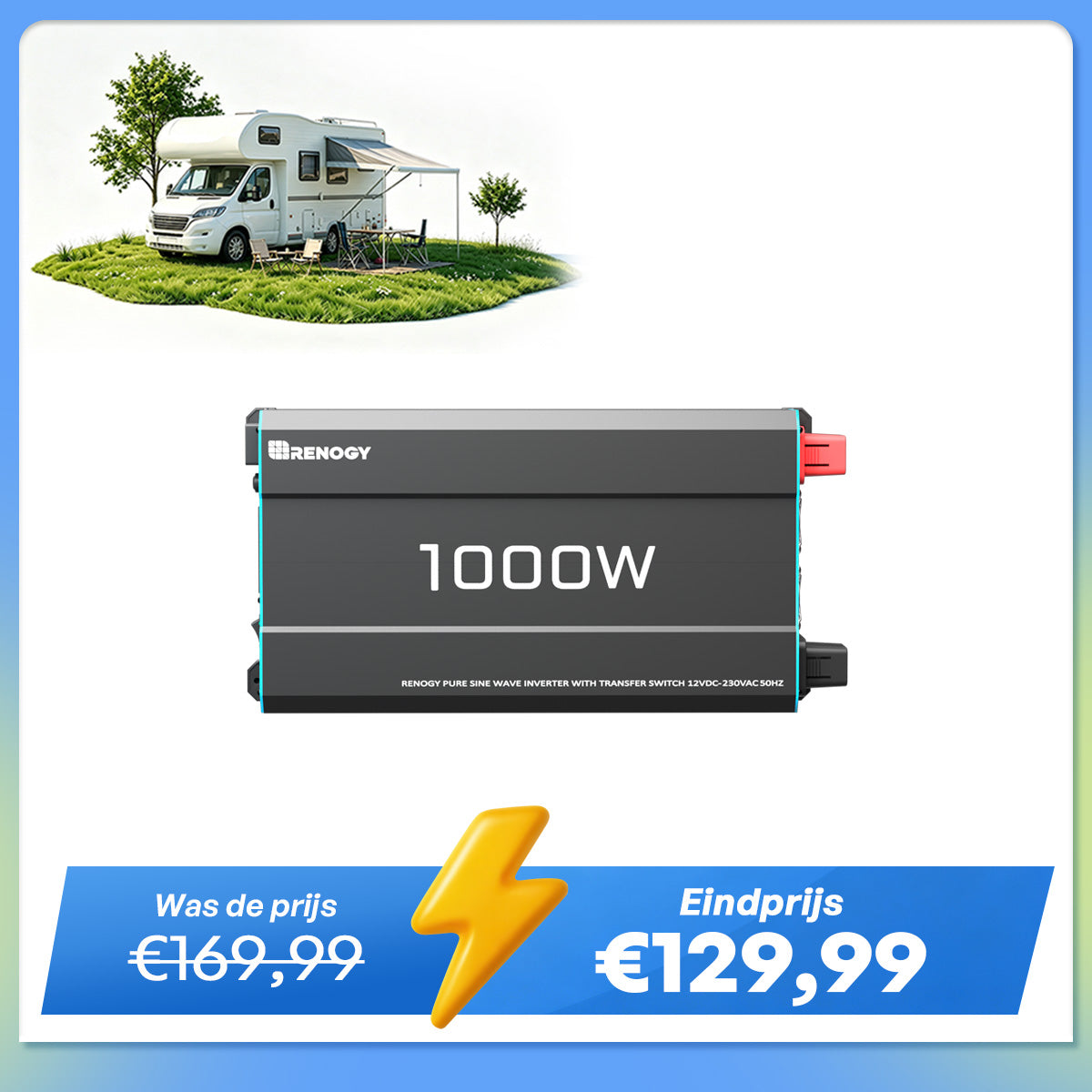 1000W 12V Zonne-omvormer Zuivere Sinus DC naar AC voor Camper, Motorhome, Off-grid