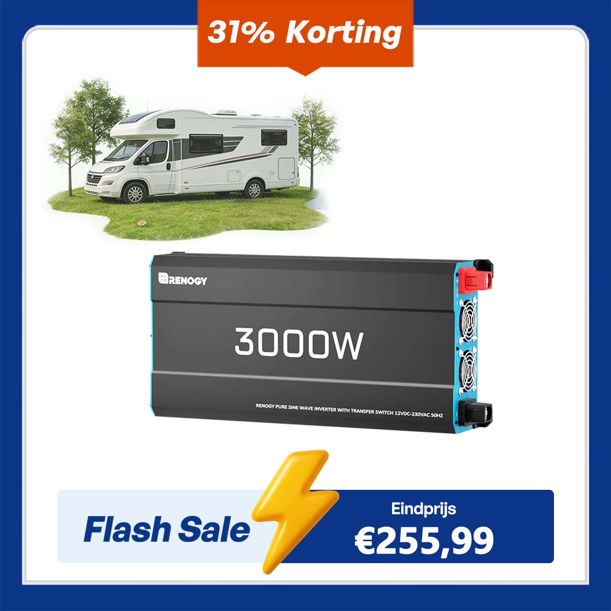 3000W 12V Zonne-omvormer | Pure Sinus | Camper, Motorhome & Off-Grid