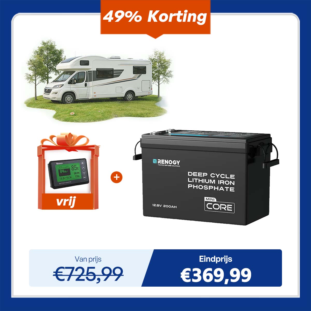 Renogy Core Mini 12,8V 200Ah LiFePO4 Batterij met Lage-Temperatuur