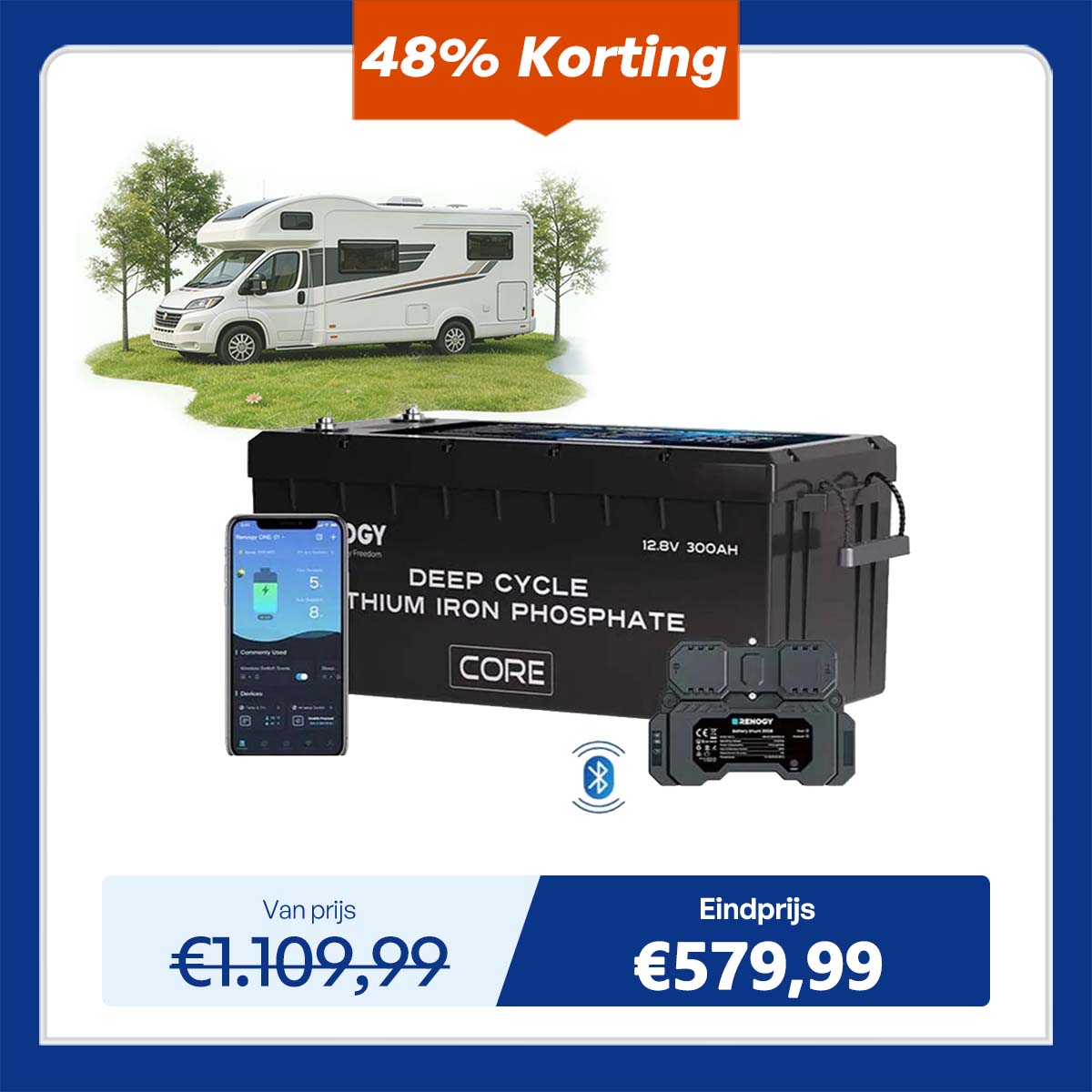 Renogy 12V 300Ah Core Series LiFePO4 Accu – Zelfverwarmend (Nieuwe Versie)