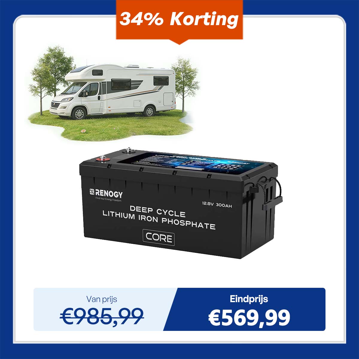 Renogy 12V 300Ah Core Series LiFePO4 Accu – Zelfverwarmend (Nieuwe Versie)
