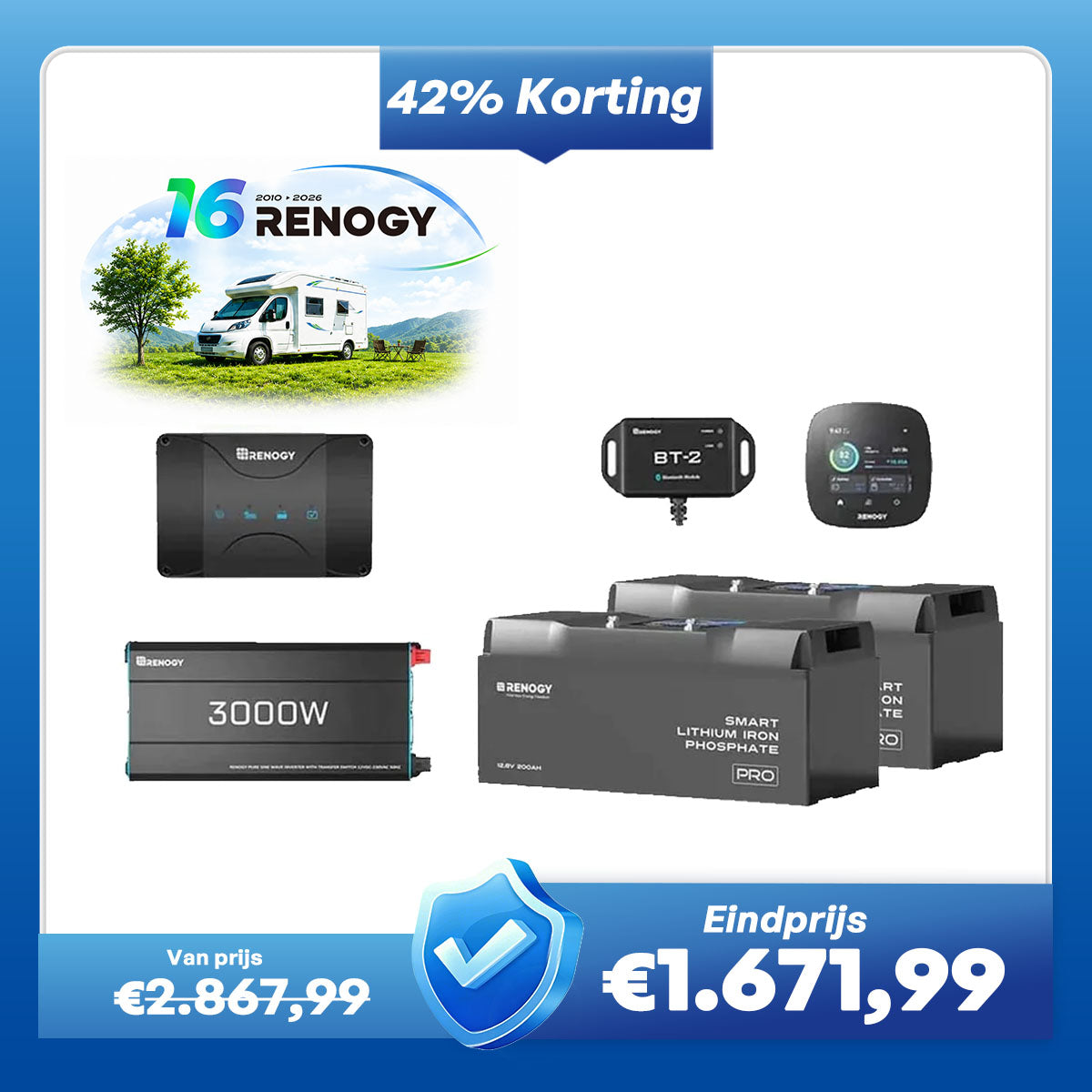 5,12 kWh Caravan Power System | 3000W-omvormer, 50A acculader