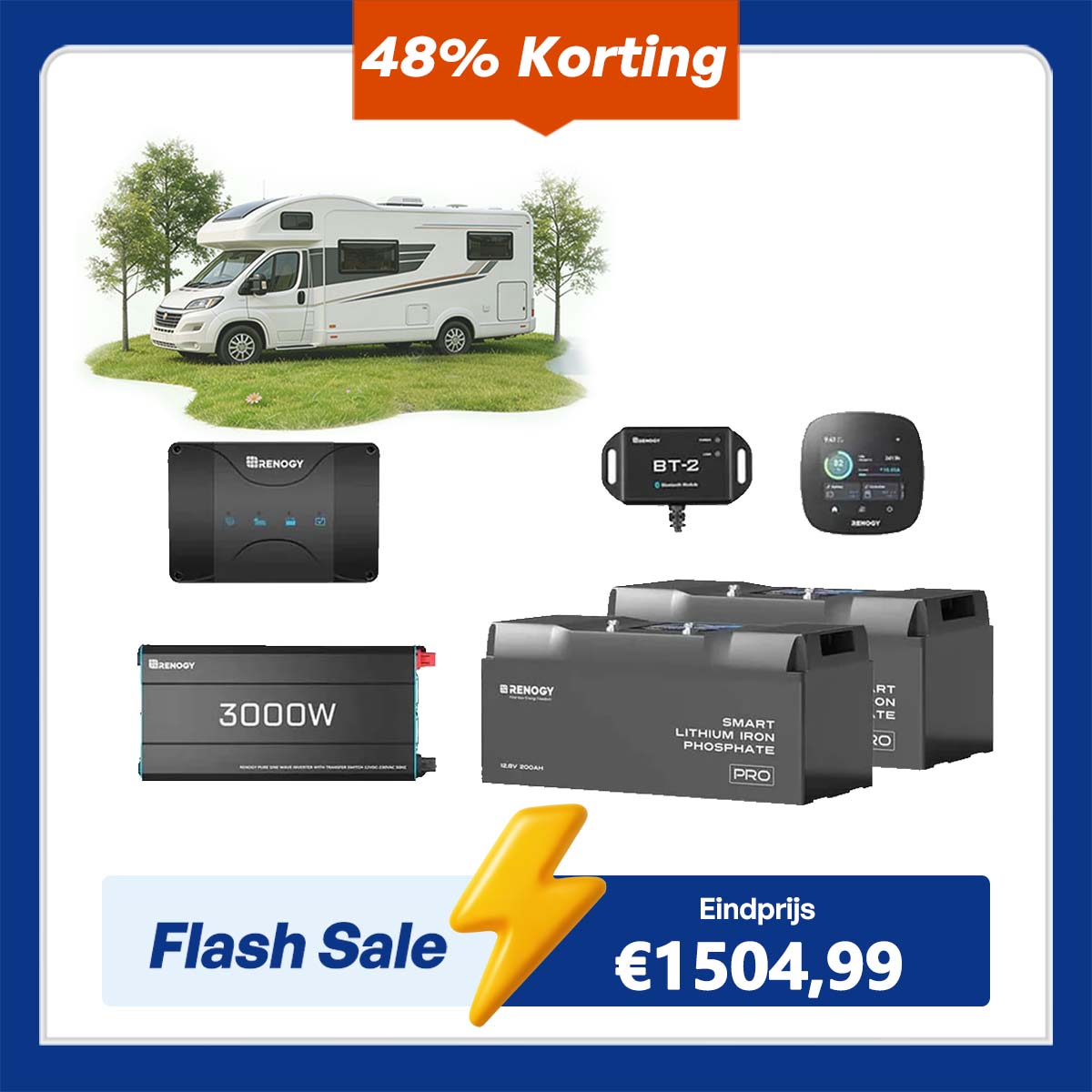 5,12 kWh Caravan Power System | 3000W-omvormer, 50A acculader