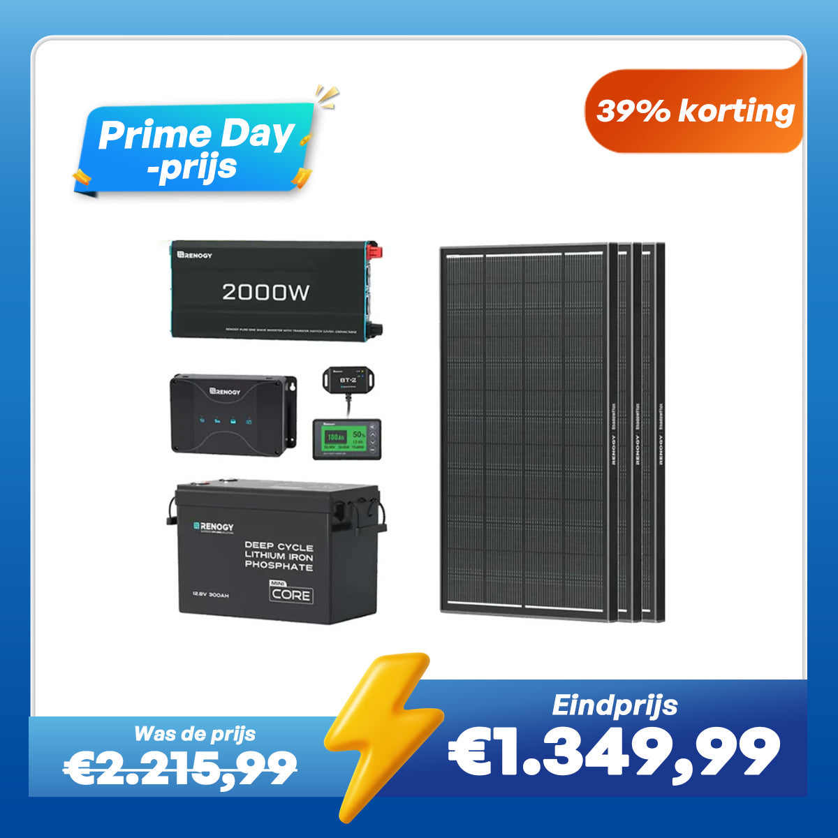 3,84 kWh Caravan Power Kit | 2000 W Omvormer en 50 A Acculader