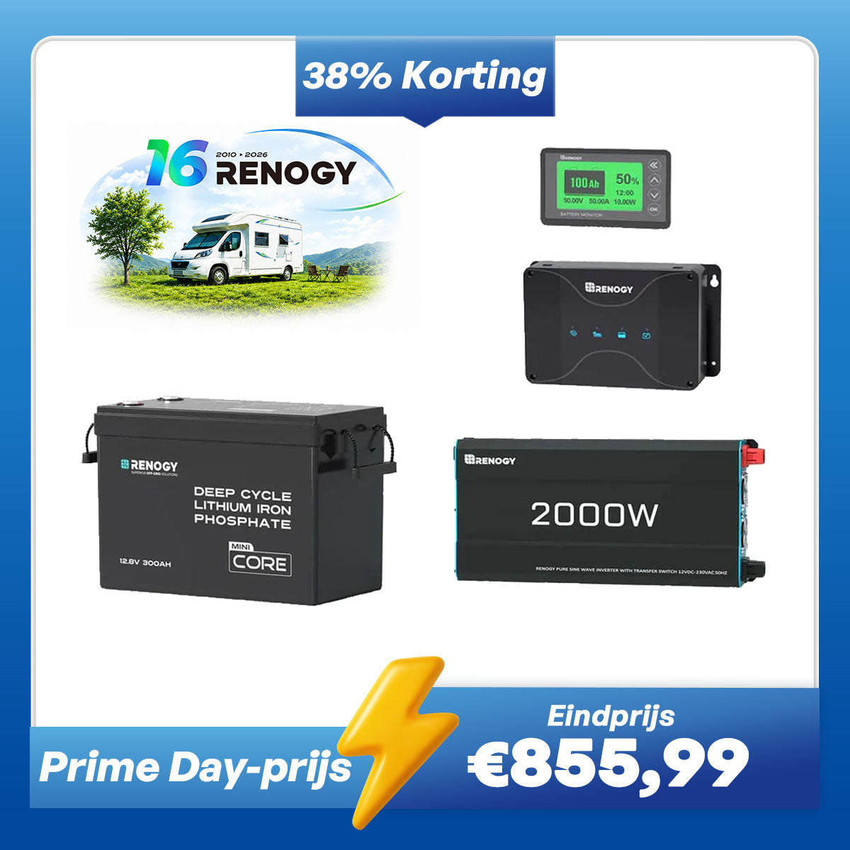 Kit d'alimentation pour caravane de 3,84 kWh | Onduleur 2000 W et chargeur de batterie 50 A