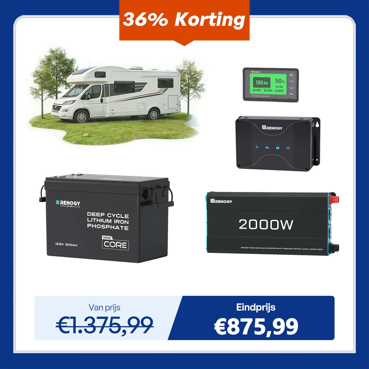 3,84 kWh Caravan Power Kit | 2000 W Omvormer en 50 A Acculader