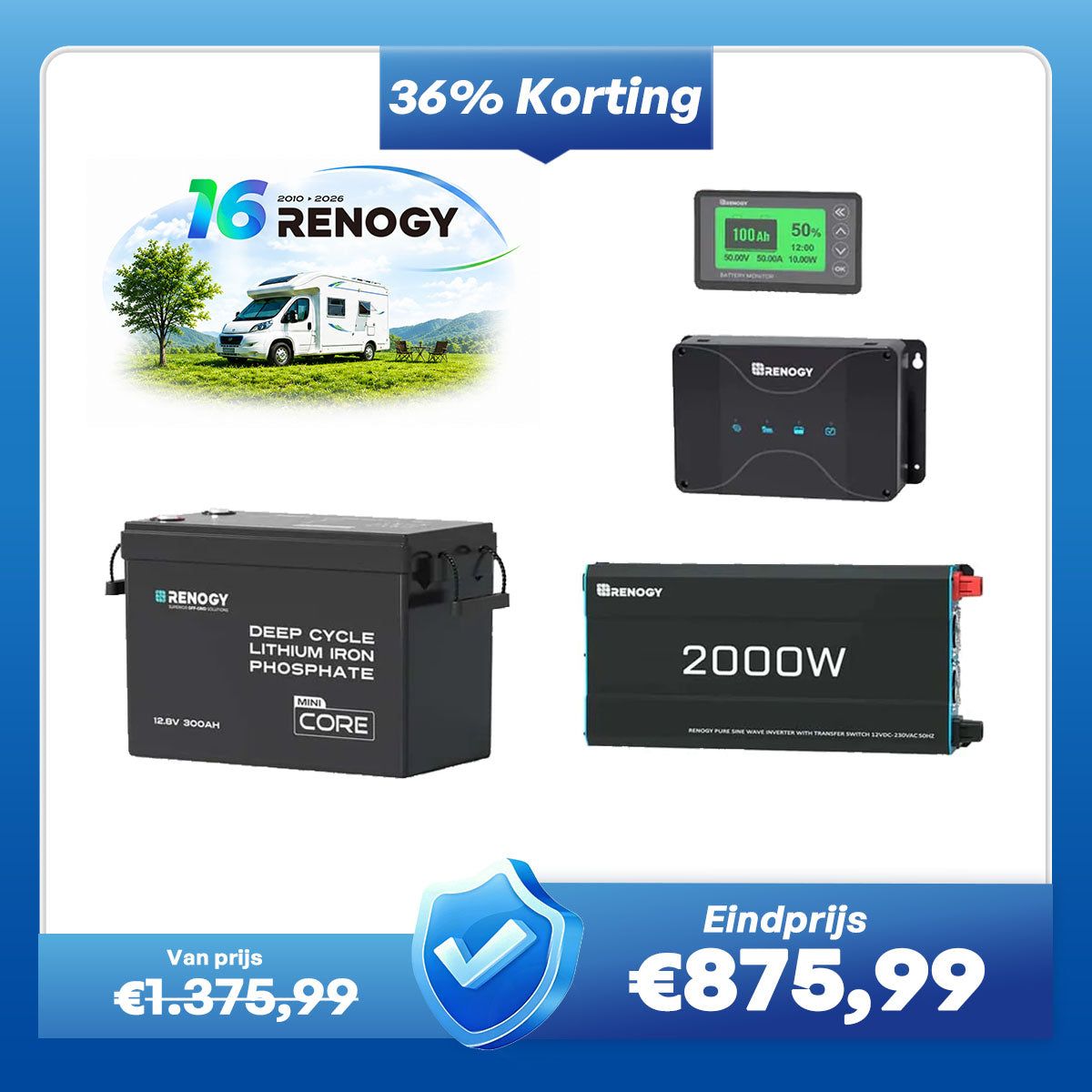 Kit d'alimentation pour caravane de 3,84 kWh | Onduleur 2000 W et chargeur de batterie 50 A
