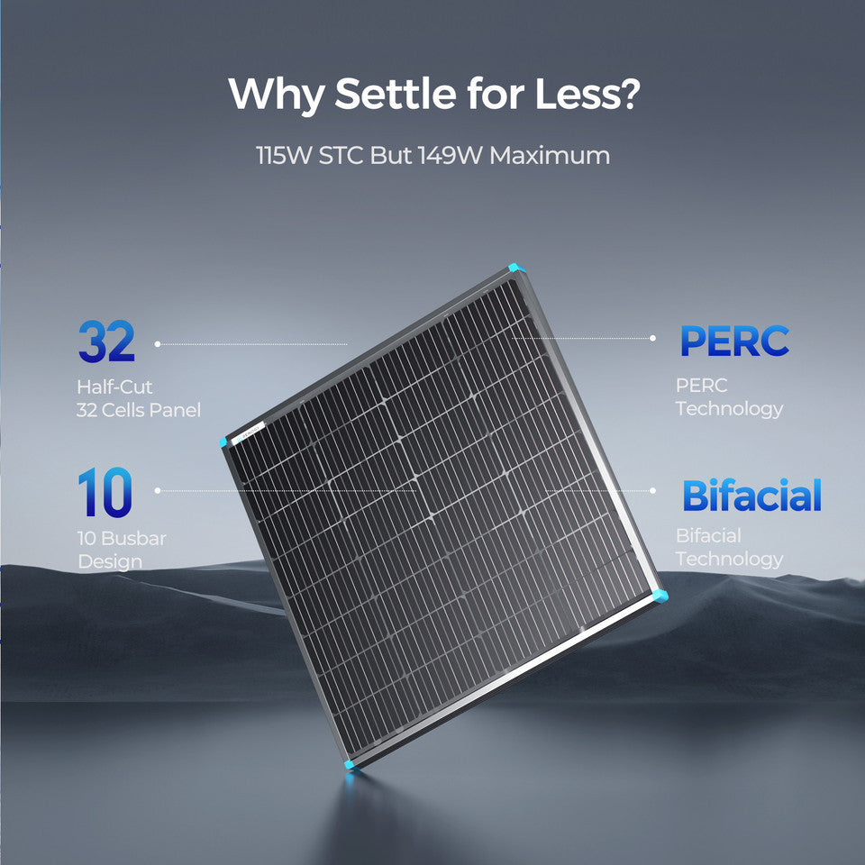 Panneau solaire monocristallin bifacial 115 Watt 12 Volts