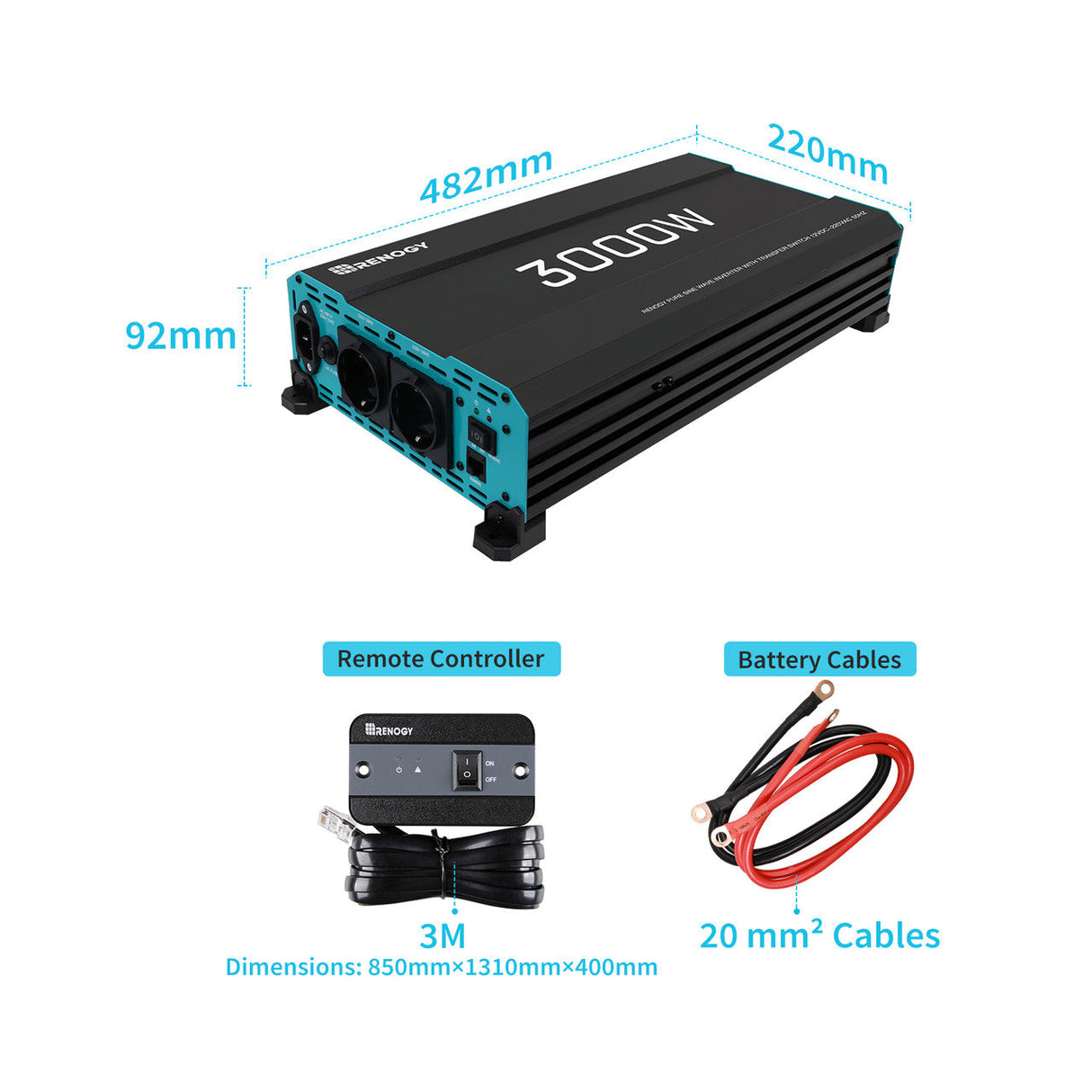 Renogy 3000W 12V Zonne-omvormer | Pure Sinus | Camper, Motorhome & Off-Grid