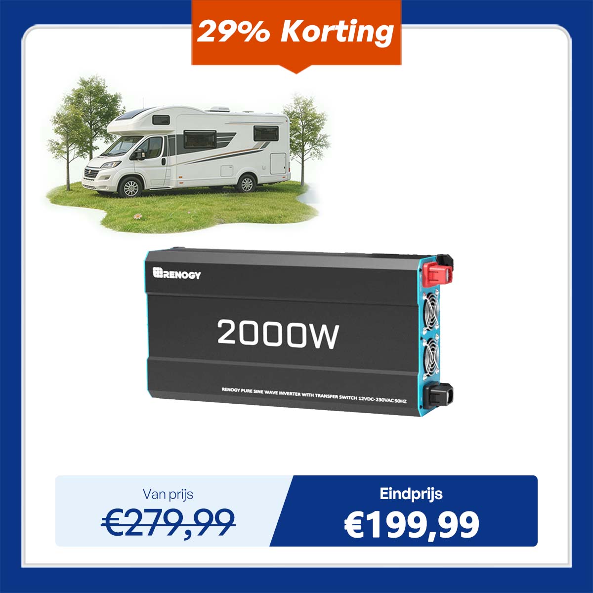 2000W 12V Zuivere Sinus Omvormer – DC naar AC voor Camper, Buscamper & Off-Grid