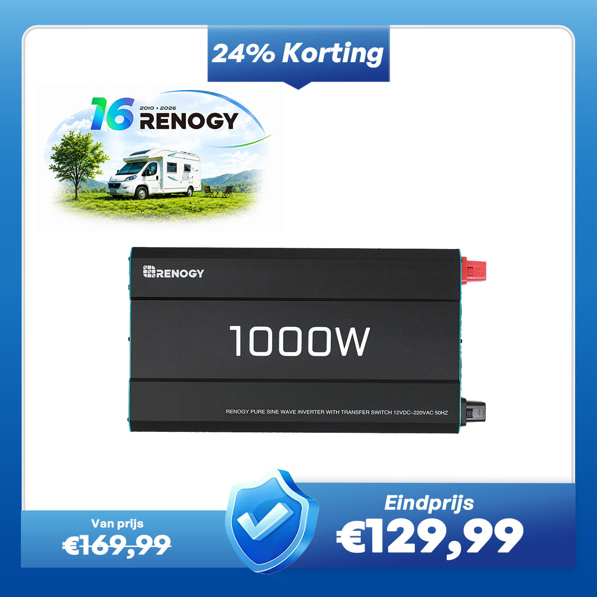 1000W 12V Zonne-omvormer Zuivere Sinus DC naar AC voor Camper, Motorhome, Off-grid