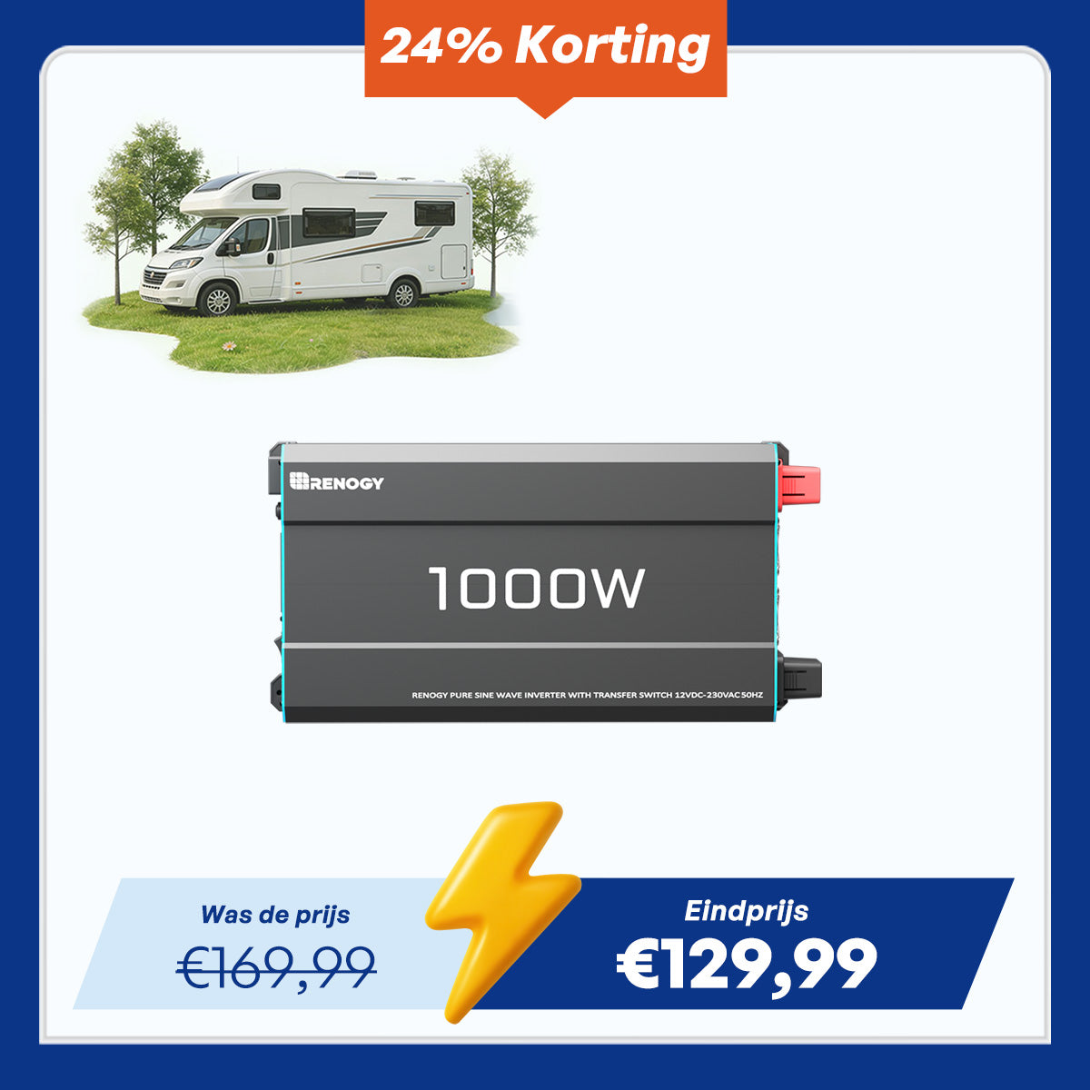 Onduleur solaire 1000W 12V Pur Sinus DC vers AC pour camping-car, fourgon aménagé, hors réseau