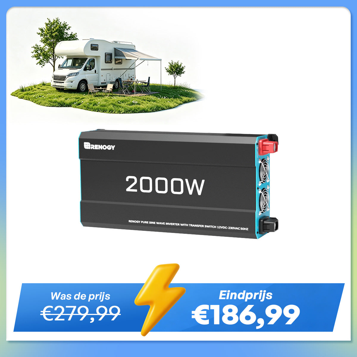 2000W 12V Zuivere Sinus Omvormer – DC naar AC voor Camper, Buscamper & Off-Grid
