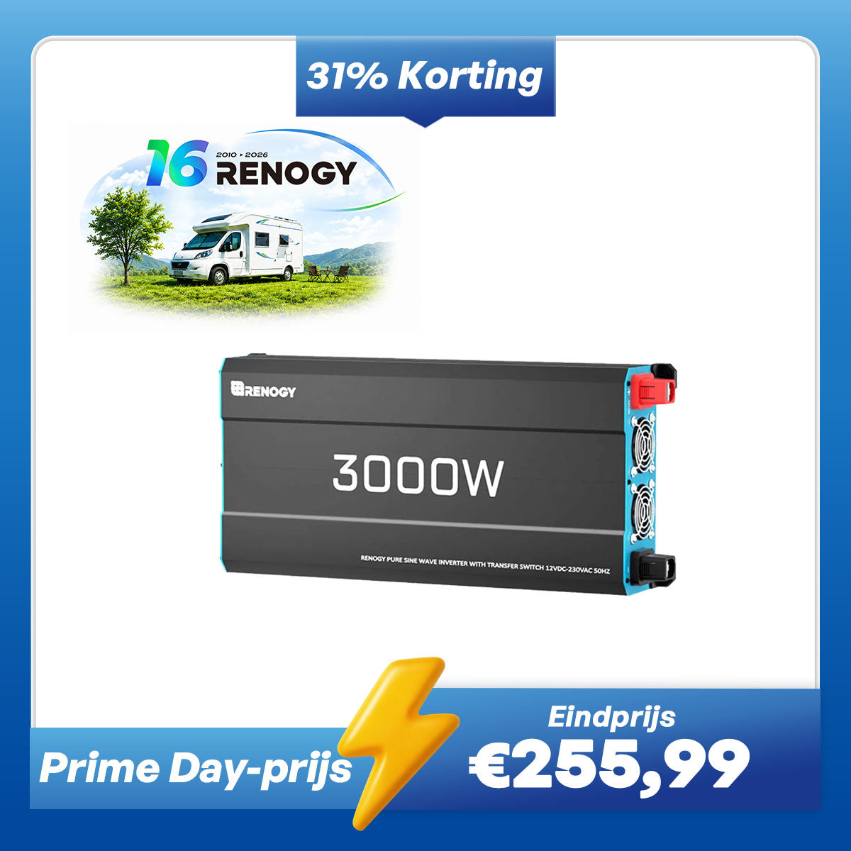3000W 12V Zonne-omvormer | Pure Sinus | Camper, Motorhome & Off-Grid