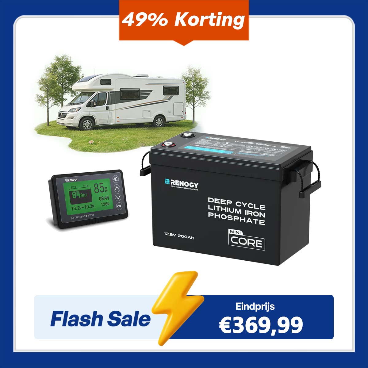 Renogy Core Mini 12,8V 200Ah LiFePO4 Batterij met Lage-Temperatuur