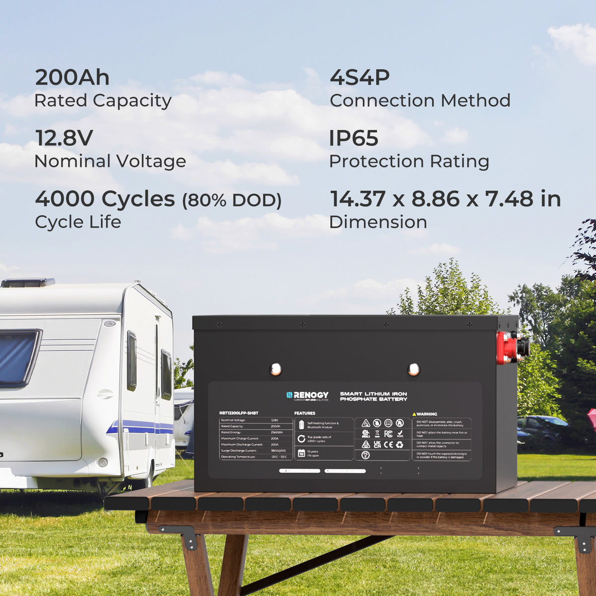 Pro - 12V 135Ah/200Ah LiFePO4-accu onder de zitting, Bluetooth