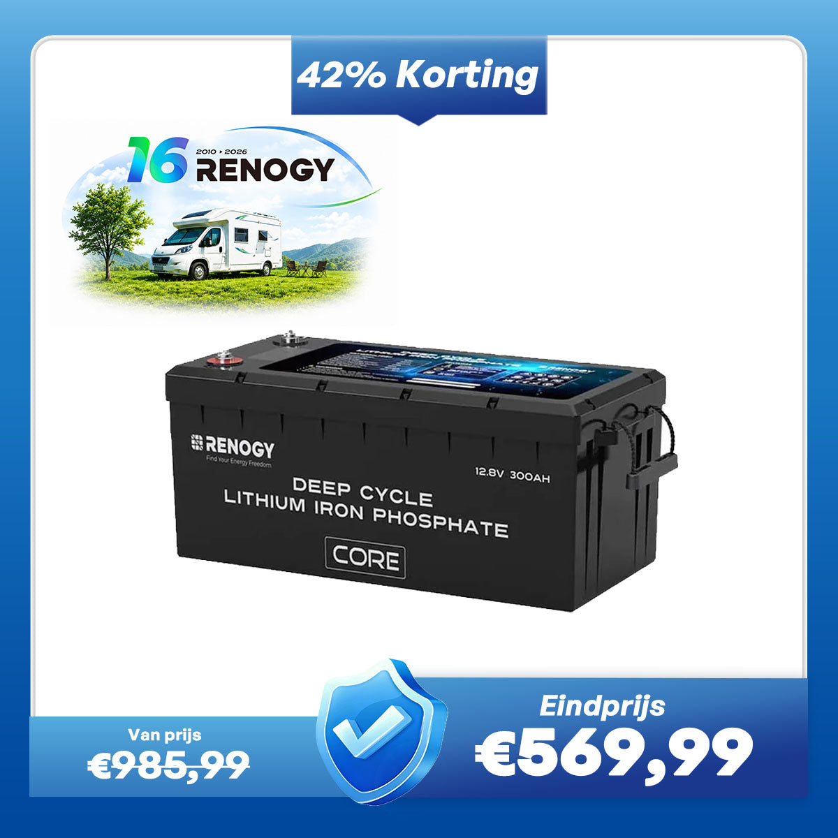 Renogy 12V 300Ah Core Series LiFePO4 Accu – Zelfverwarmend (Nieuwe Versie)