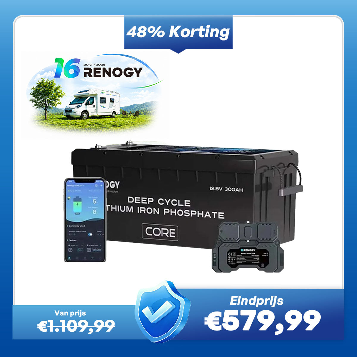 Renogy 12V 300Ah Core Series LiFePO4 Accu – Zelfverwarmend (Nieuwe Versie)