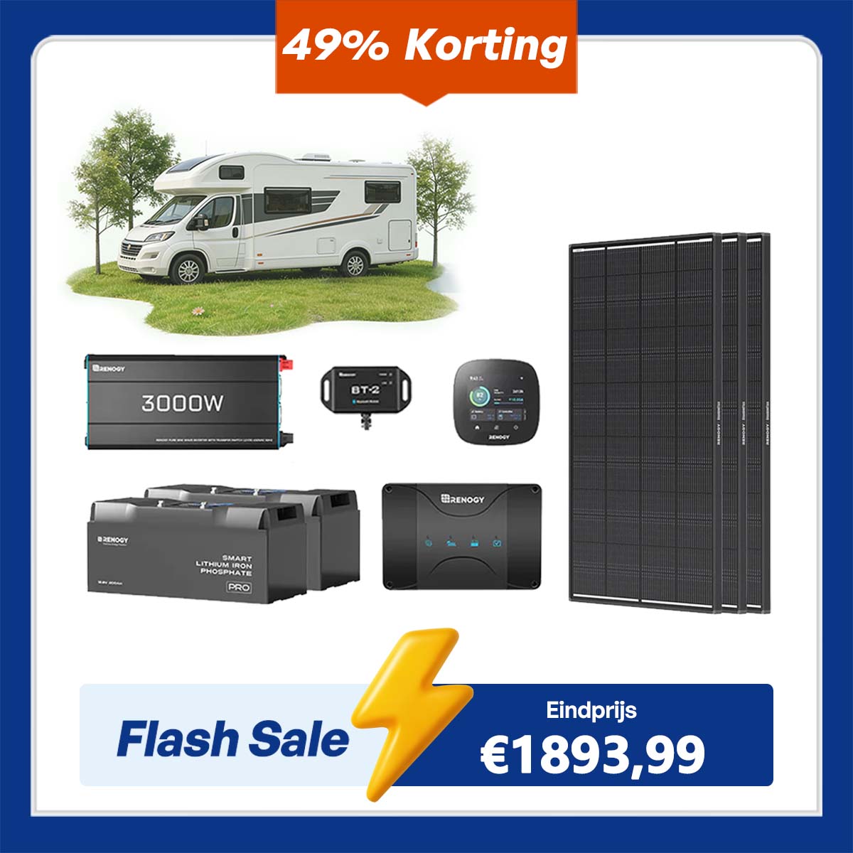 5,12 kWh Caravan Power System | 3000W-omvormer, 50A acculader