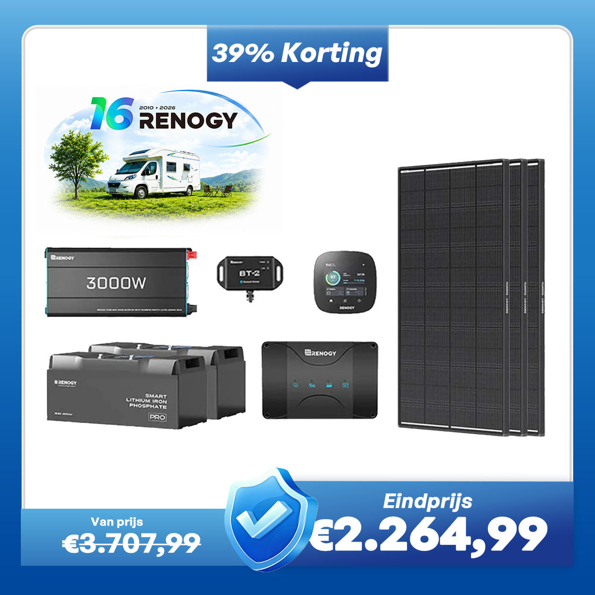 5,12 kWh Caravan Power System | 3000W-omvormer, 50A acculader