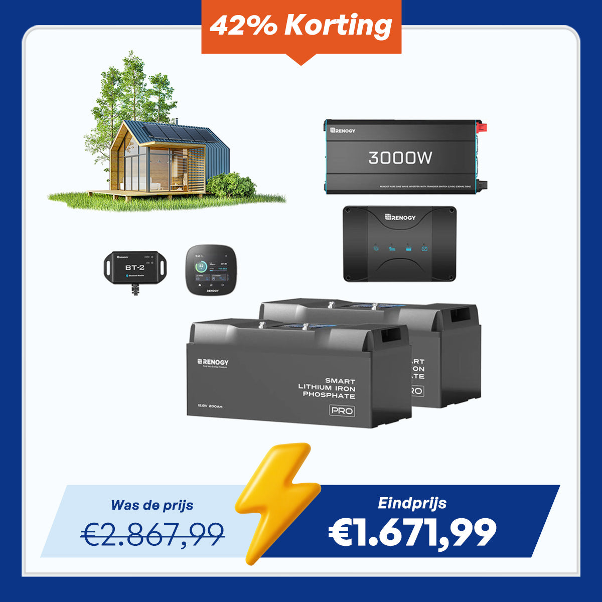 5,12 kWh Caravan Power System | 3000W-omvormer, 50A acculader