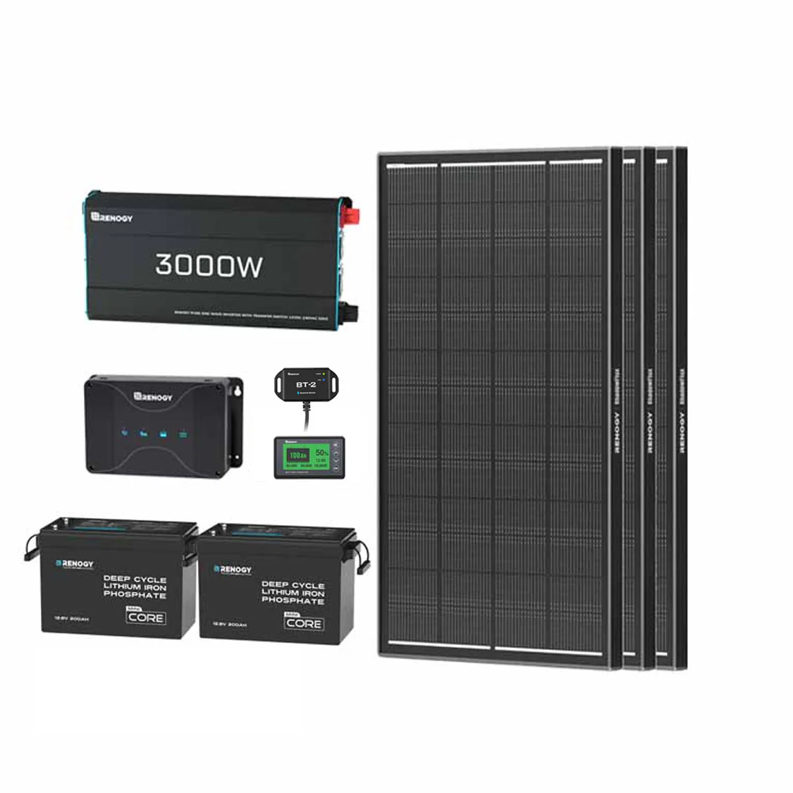5,12 kWh Caravan Power System | 3000W-omvormer, 200Ah Lithium Battery x2