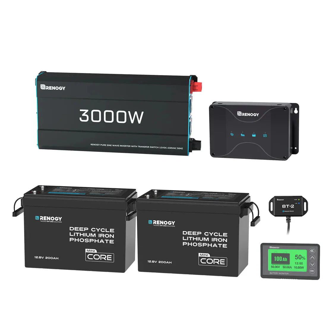 5,12 kWh Caravan Power System | 3000W-omvormer, 200Ah Lithium Battery x2