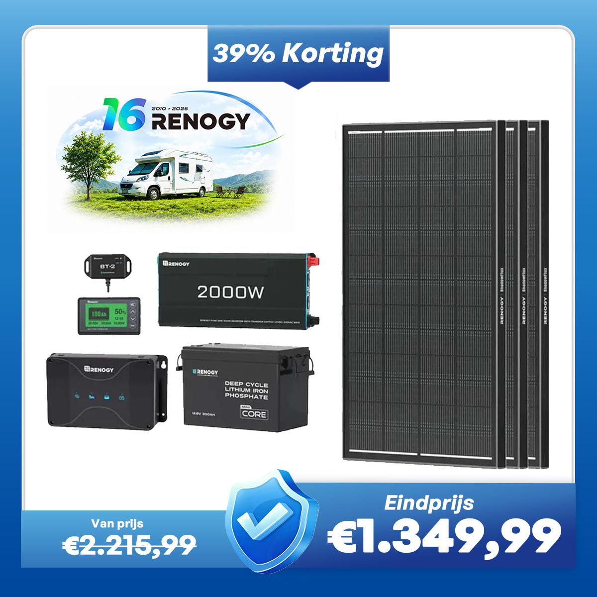 Kit d'alimentation pour caravane de 3,84 kWh | Onduleur 2000 W et chargeur de batterie 50 A