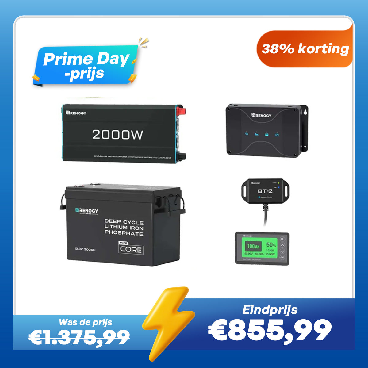 3,84 kWh Caravan Power Kit | 2000 W Omvormer en 50 A Acculader